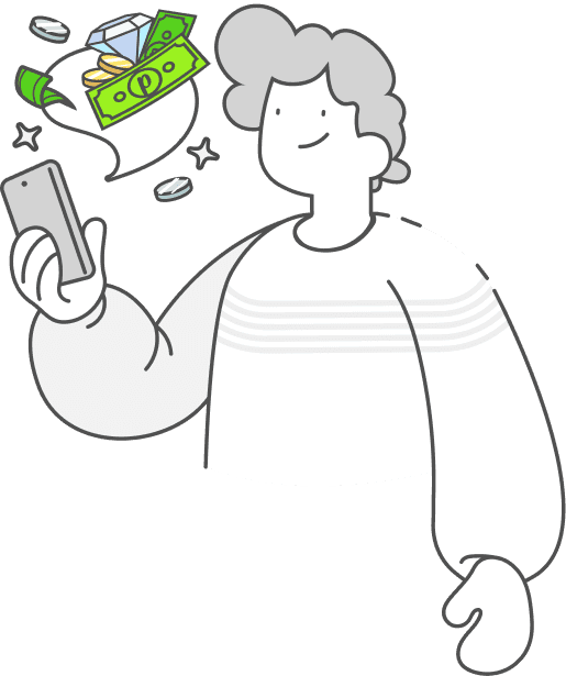 Illustration of a person using a mobile phone with money symbols